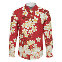 Hawaii Hibiscus Plumeria Red Family Matching Off Shoulder Maxi Dress and Hawaiian Shirt Polynesian Pattern