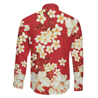 Hawaii Hibiscus Plumeria Red Family Matching Off Shoulder Maxi Dress and Hawaiian Shirt Polynesian Pattern