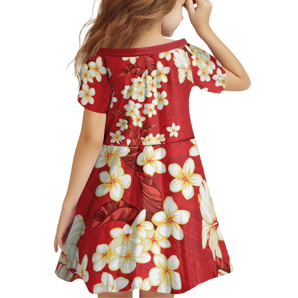 Hawaii Hibiscus Plumeria Red Family Matching Off Shoulder Short Dress and Hawaiian Shirt Polynesian Pattern
