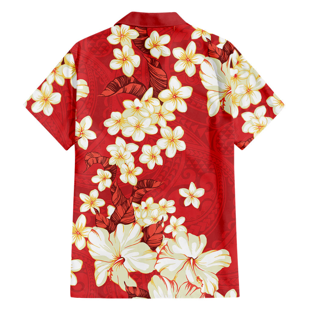 Hawaii Hibiscus Plumeria Red Family Matching Puletasi and Hawaiian Shirt Polynesian Pattern