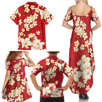 Hawaii Hibiscus Plumeria Red Family Matching Summer Maxi Dress and Hawaiian Shirt Polynesian Pattern