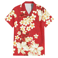 Hawaii Hibiscus Plumeria Red Family Matching Summer Maxi Dress and Hawaiian Shirt Polynesian Pattern