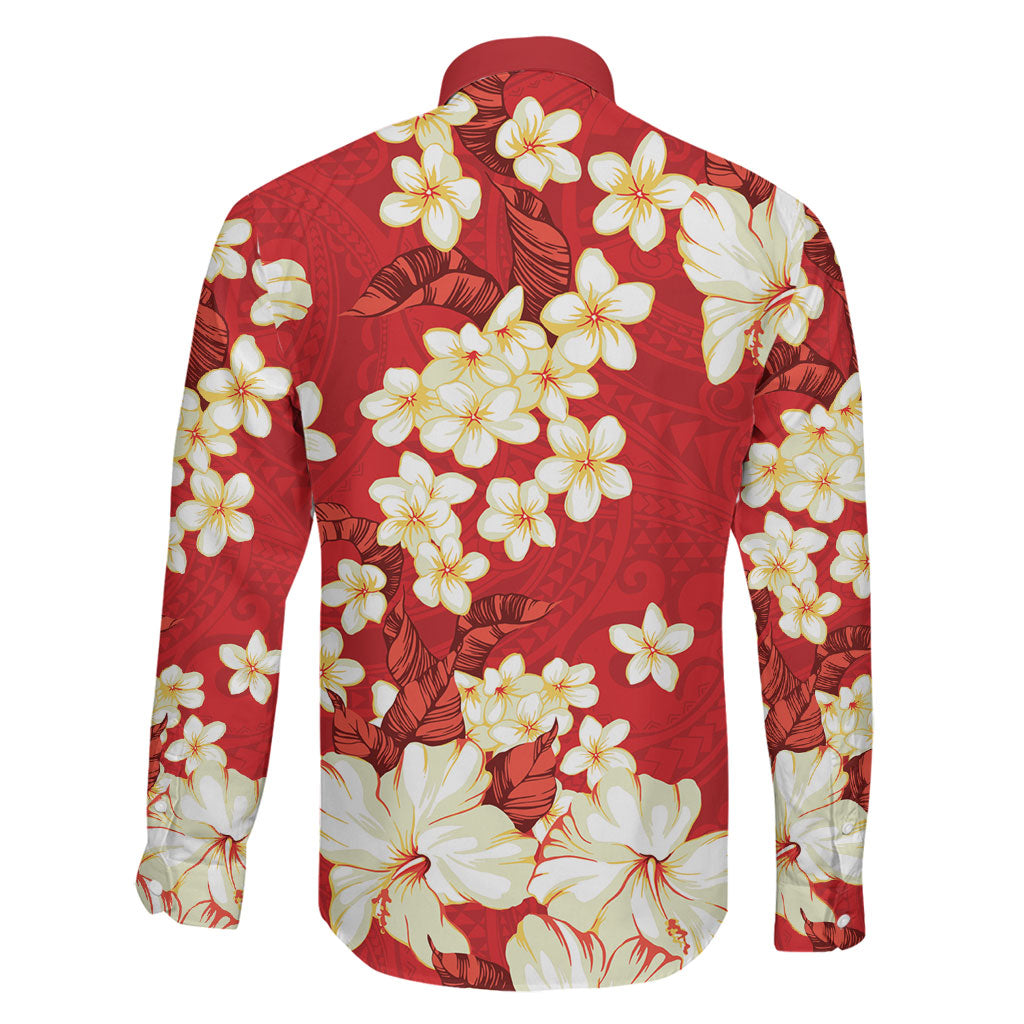 Hawaii Hibiscus Plumeria Red Family Matching Summer Maxi Dress and Hawaiian Shirt Polynesian Pattern