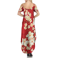 Hawaii Hibiscus Plumeria Red Family Matching Summer Maxi Dress and Hawaiian Shirt Polynesian Pattern