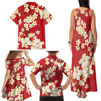 Hawaii Hibiscus Plumeria Red Family Matching Tank Maxi Dress and Hawaiian Shirt Polynesian Pattern