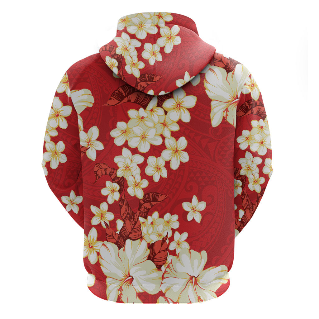 Hawaii Hibiscus Plumeria Red Hoodie Polynesian Pattern
