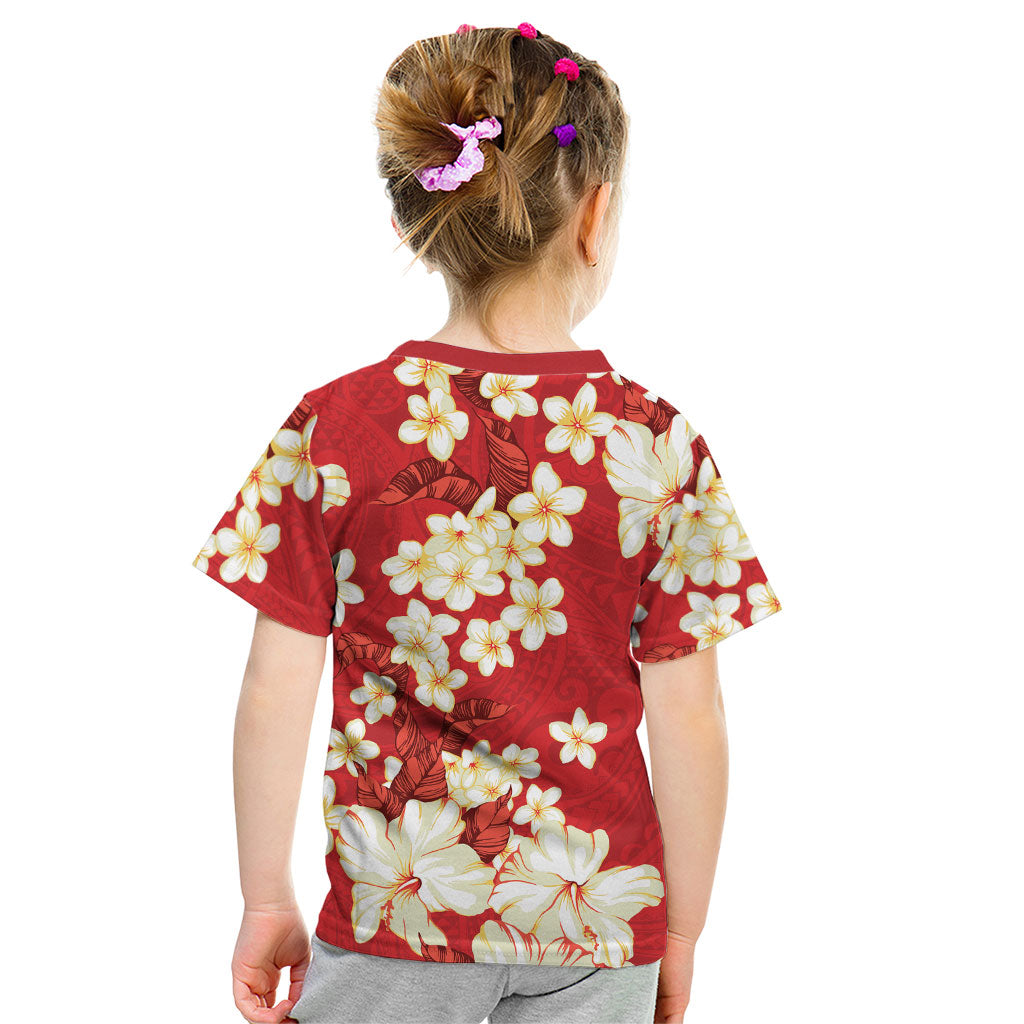 Hawaii Hibiscus Plumeria Red Kid T Shirt Polynesian Pattern