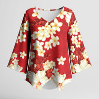 Hawaii Hibiscus Plumeria Red Kimono Sleeve Blouse Polynesian Pattern