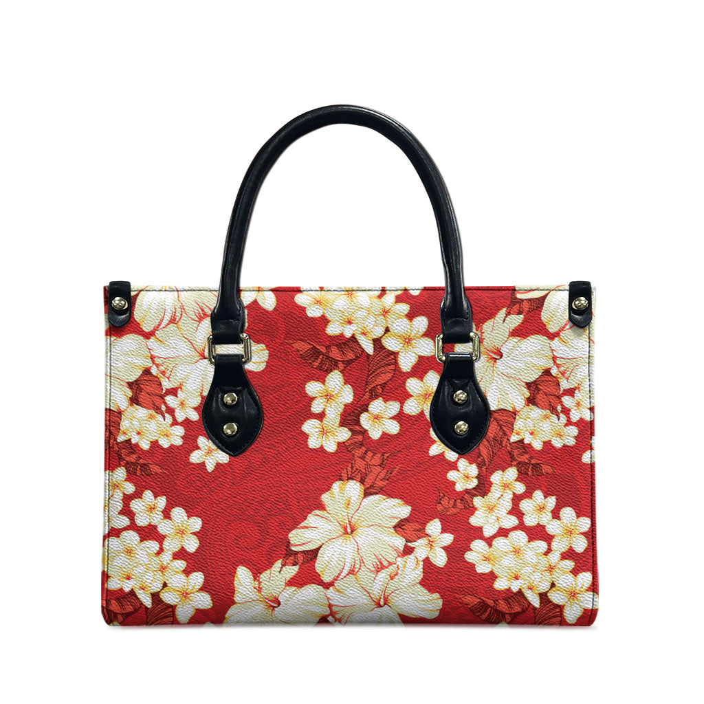 Hawaii Hibiscus Plumeria Red Leather Bag Polynesian Pattern