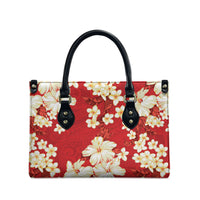 Hawaii Hibiscus Plumeria Red Leather Bag Polynesian Pattern