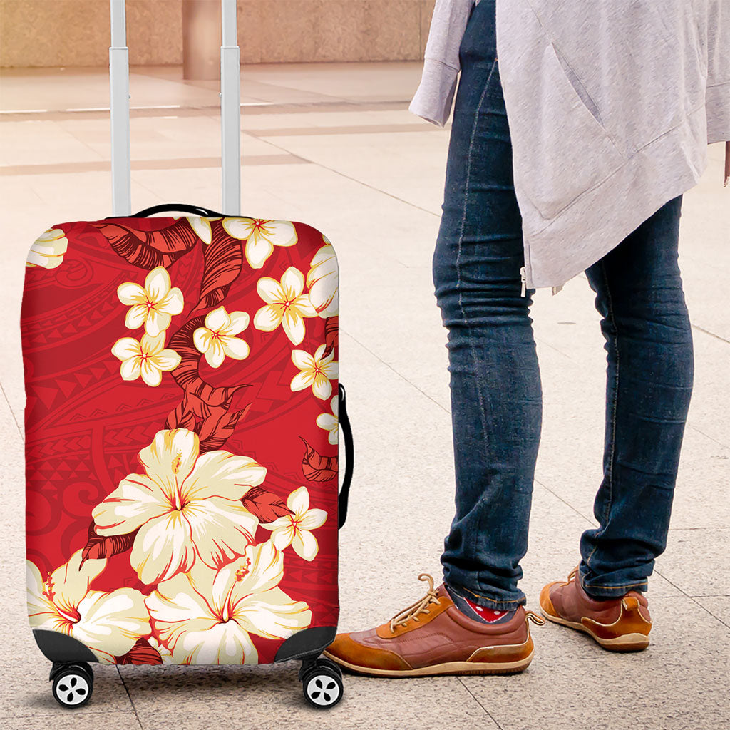 Hawaii Hibiscus Plumeria Red Luggage Cover Polynesian Pattern