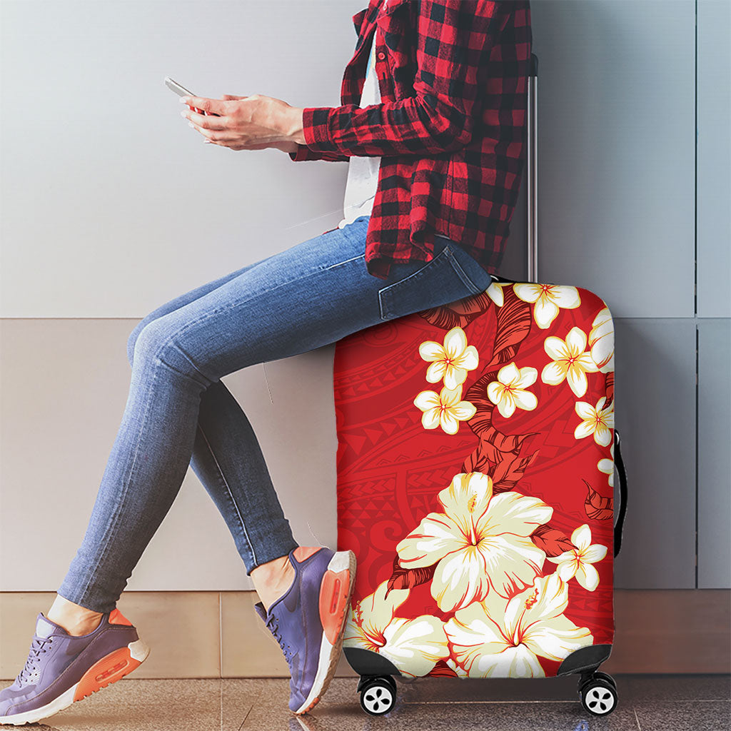 Hawaii Hibiscus Plumeria Red Luggage Cover Polynesian Pattern