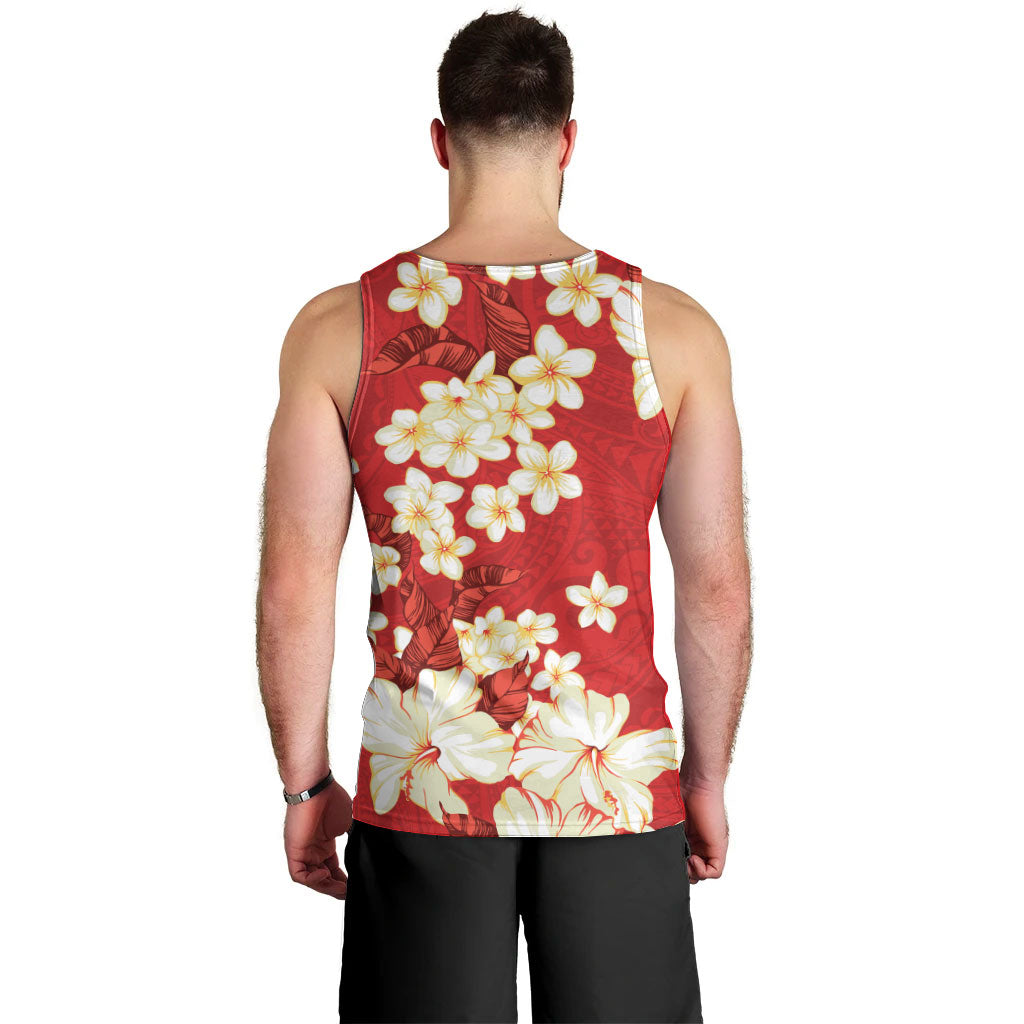 Hawaii Hibiscus Plumeria Red Men Tank Top Polynesian Pattern