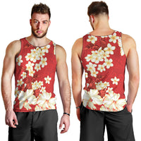 Hawaii Hibiscus Plumeria Red Men Tank Top Polynesian Pattern