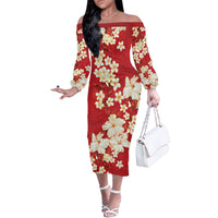 Hawaii Hibiscus Plumeria Red Off The Shoulder Long Sleeve Dress Polynesian Pattern LT01 Women Red - Polynesian Pride