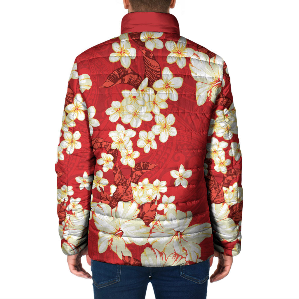 Hawaii Hibiscus Plumeria Red Padded Jacket Polynesian Pattern