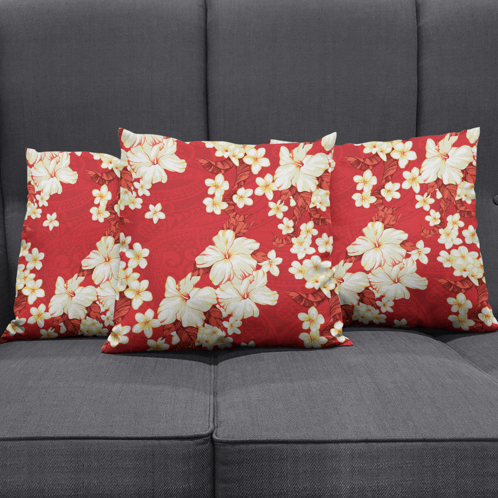Hawaii Hibiscus Plumeria Red Pillow Cover Polynesian Pattern
