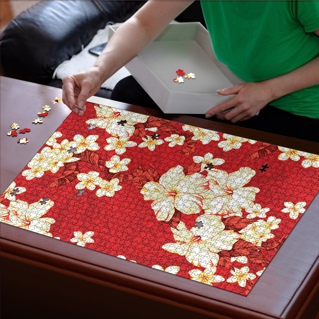 Hawaii Hibiscus Plumeria Red Puzzle Polynesian Pattern