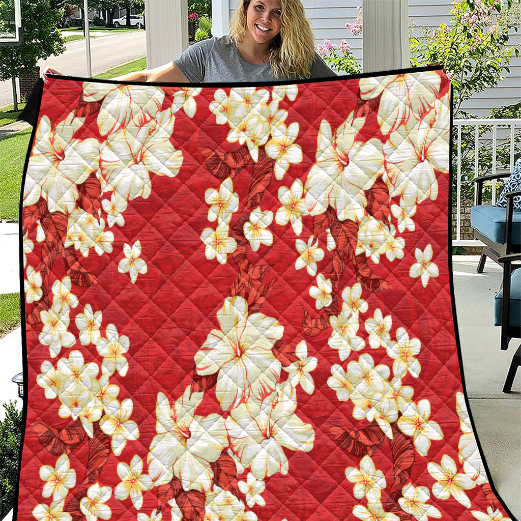 Hawaii Hibiscus Plumeria Red Quilt Polynesian Pattern