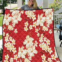 Hawaii Hibiscus Plumeria Red Quilt Polynesian Pattern
