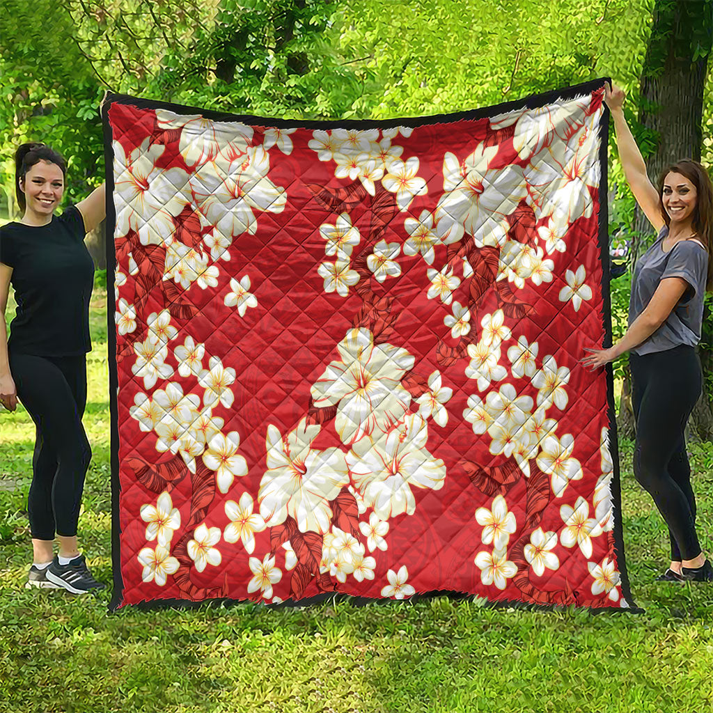 Hawaii Hibiscus Plumeria Red Quilt Polynesian Pattern