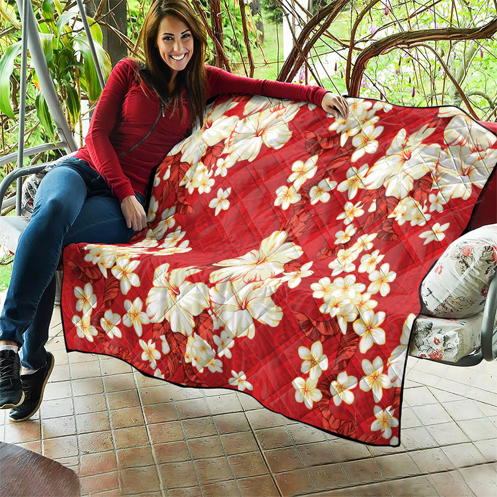 Hawaii Hibiscus Plumeria Red Quilt Polynesian Pattern