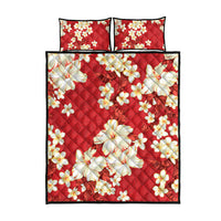 Hawaii Hibiscus Plumeria Red Quilt Bed Set Polynesian Pattern