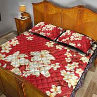 Hawaii Hibiscus Plumeria Red Quilt Bed Set Polynesian Pattern