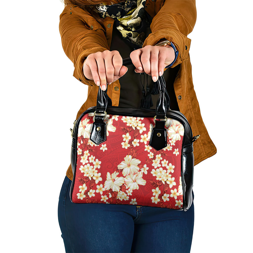 Hawaii Hibiscus Plumeria Red Shoulder Handbag Polynesian Pattern