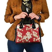 Hawaii Hibiscus Plumeria Red Shoulder Handbag Polynesian Pattern