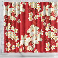 Hawaii Hibiscus Plumeria Red Shower Curtain Polynesian Pattern