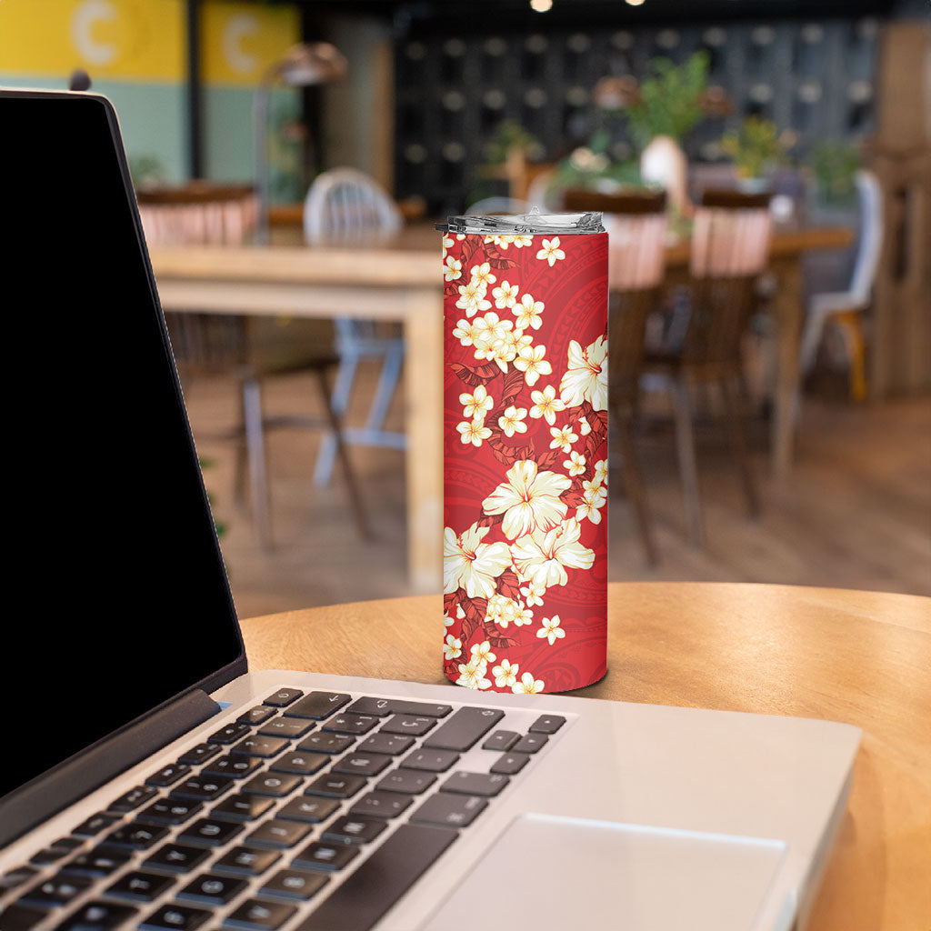 Hawaii Hibiscus Plumeria Red Skinny Tumbler Polynesian Pattern