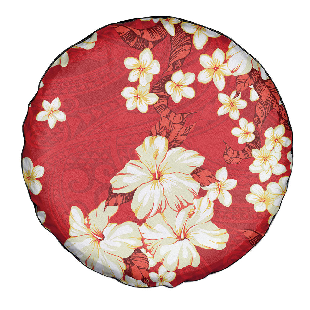 Hawaii Hibiscus Plumeria Red Spare Tire Cover Polynesian Pattern