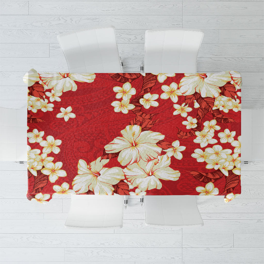 Hawaii Hibiscus Plumeria Red Tablecloth Polynesian Pattern