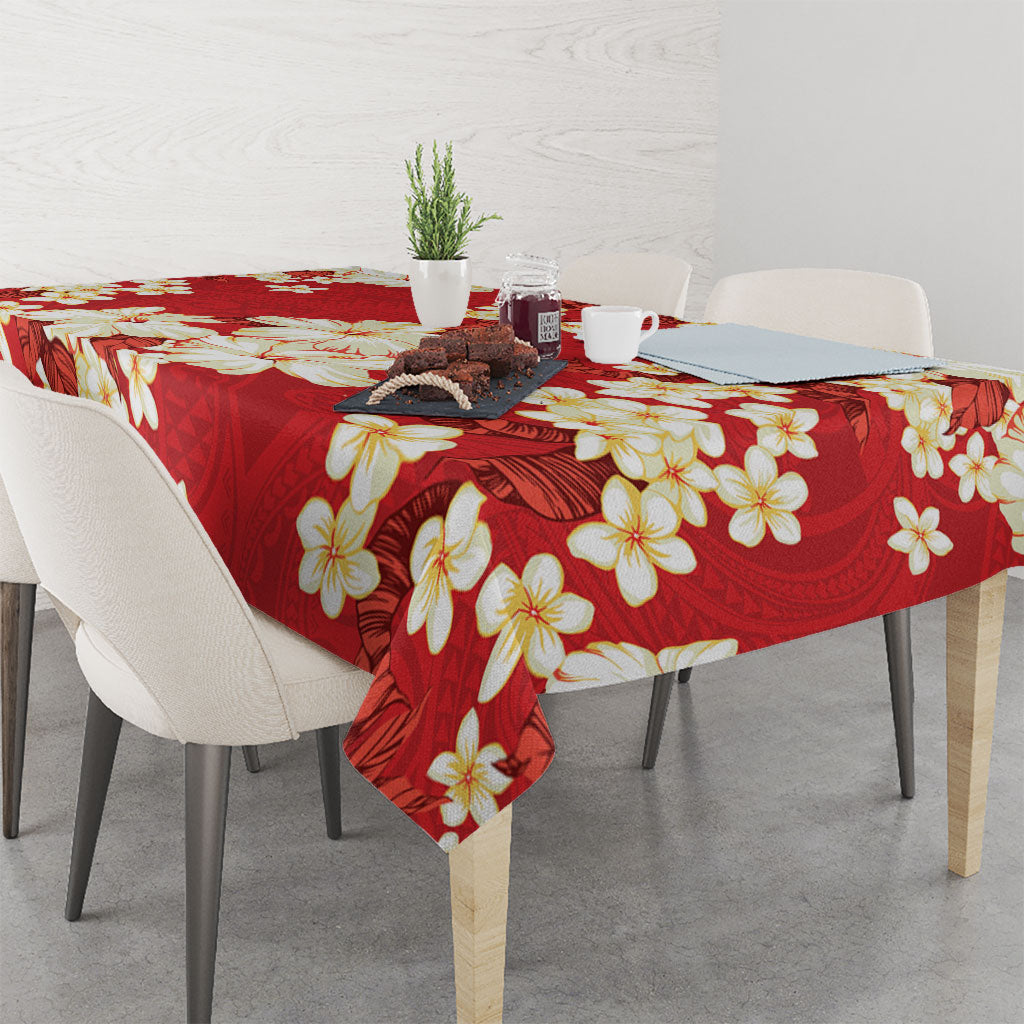Hawaii Hibiscus Plumeria Red Tablecloth Polynesian Pattern