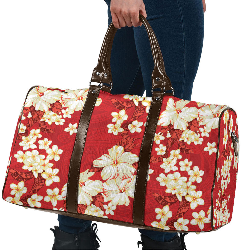 Hawaii Hibiscus Plumeria Red Travel Bag Polynesian Pattern