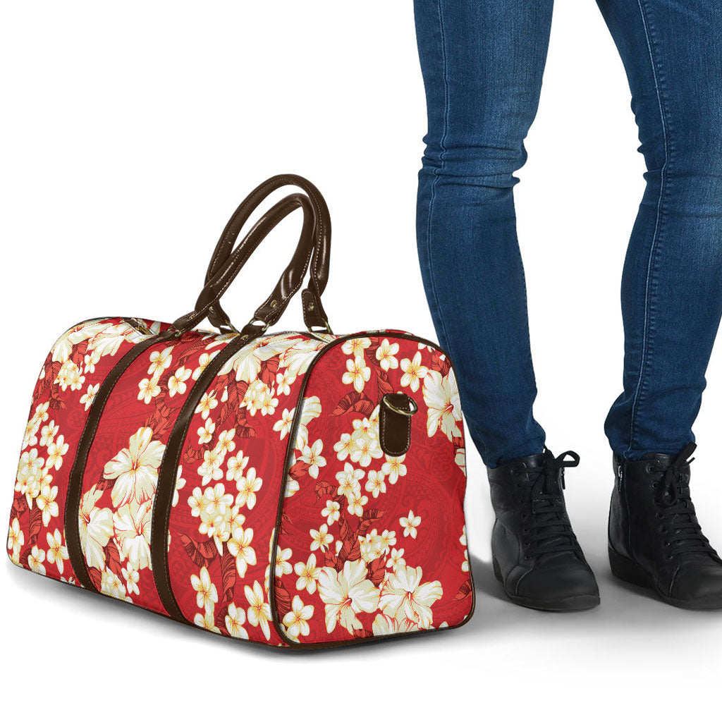 Hawaii Hibiscus Plumeria Red Travel Bag Polynesian Pattern