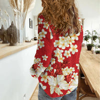 Hawaii Hibiscus Plumeria Red Women Casual Shirt Polynesian Pattern