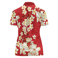Hawaii Hibiscus Plumeria Red Women Polo Shirt Polynesian Pattern