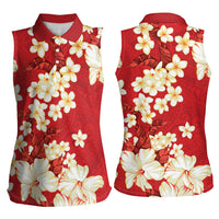 Hawaii Hibiscus Plumeria Red Women Sleeveless Polo Shirt Polynesian Pattern LT01 - Polynesian Pride