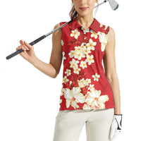 Hawaii Hibiscus Plumeria Red Women Sleeveless Polo Shirt Polynesian Pattern LT01 - Polynesian Pride