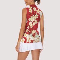 Hawaii Hibiscus Plumeria Red Women Sleeveless Polo Shirt Polynesian Pattern LT01 - Polynesian Pride