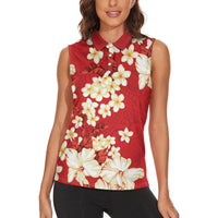 Hawaii Hibiscus Plumeria Red Women Sleeveless Polo Shirt Polynesian Pattern LT01 - Polynesian Pride