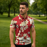 Hawaii Hibiscus Plumeria Red Zipper Polo Shirt Polynesian Pattern