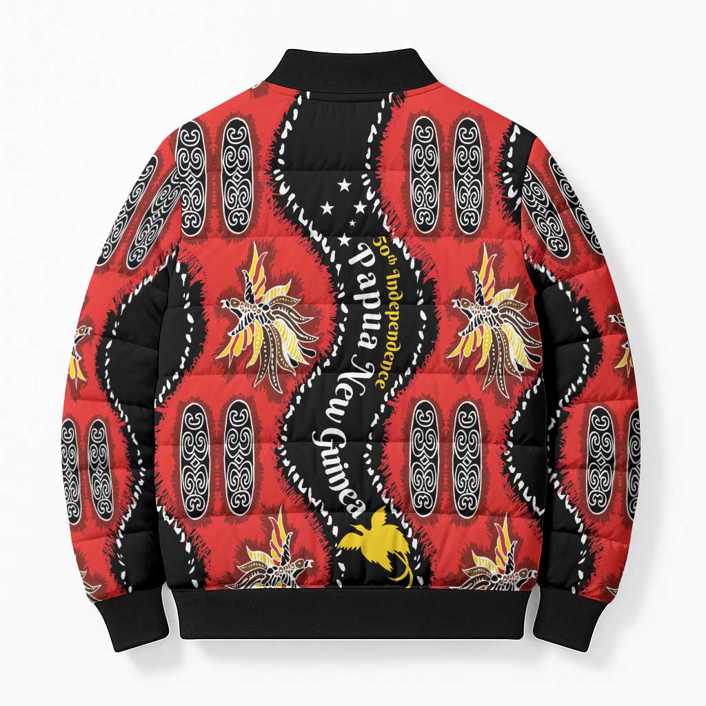Papua New Guinea 50th Independence Bomber Puffer Jacket PNG Batik Pattern - Polynesian Pride