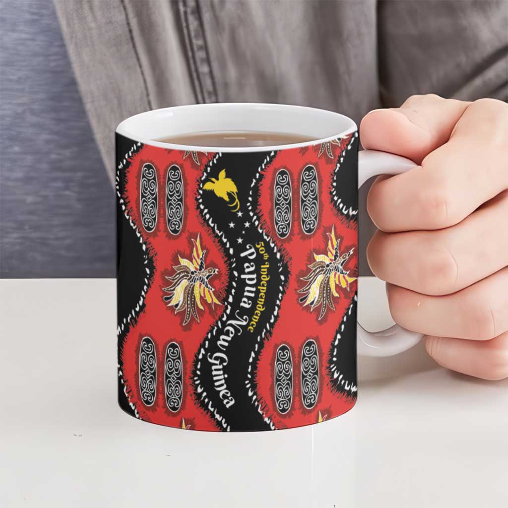 Papua New Guinea 50th Independence Ceramic Mug PNG Batik Pattern LT01 - Polynesian Pride