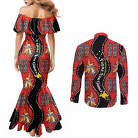 Papua New Guinea 50th Independence Couples Matching Mermaid Dress and Long Sleeve Button Shirt PNG Batik Pattern - Polynesian Pride