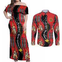 Papua New Guinea 50th Independence Couples Matching Off Shoulder Maxi Dress and Long Sleeve Button Shirt PNG Batik Pattern - Polynesian Pride