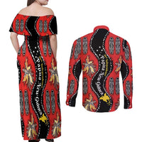 Papua New Guinea 50th Independence Couples Matching Off Shoulder Maxi Dress and Long Sleeve Button Shirt PNG Batik Pattern - Polynesian Pride