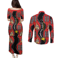 Papua New Guinea 50th Independence Couples Matching Puletasi and Long Sleeve Button Shirt PNG Batik Pattern - Polynesian Pride
